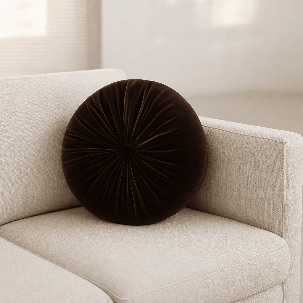Round Velvet Cushion Brown 12"