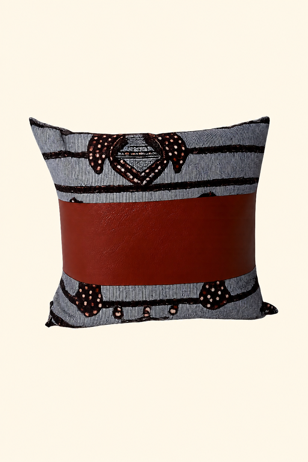Cacao | Handmade African Print & Cognac Vegan Leather Throw Pillow
