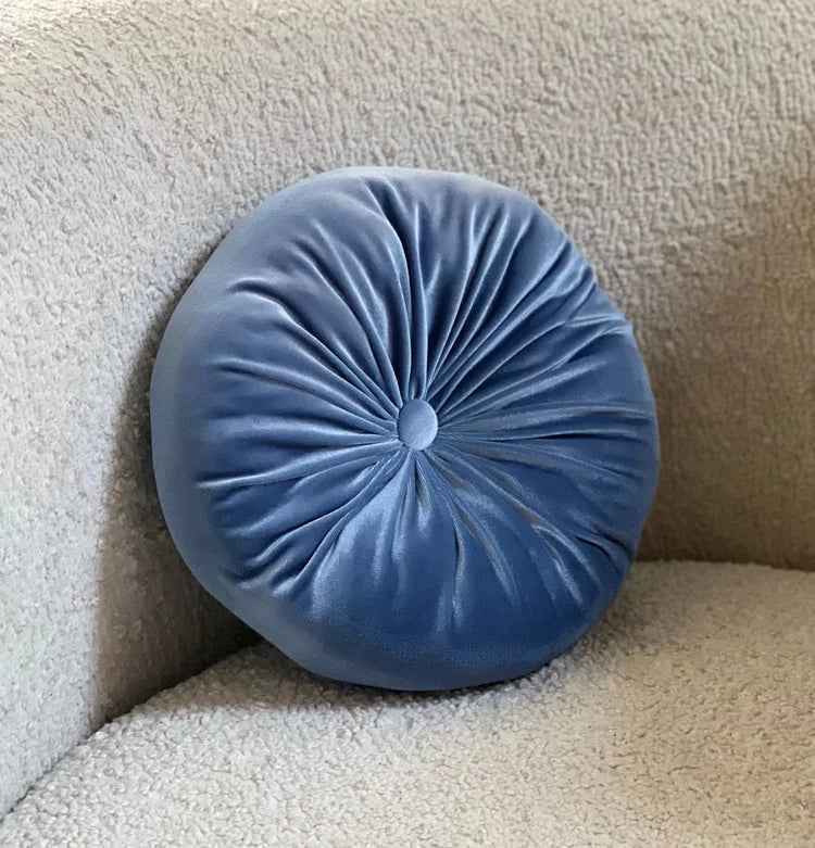 Round velvet pillow - Silky Blue