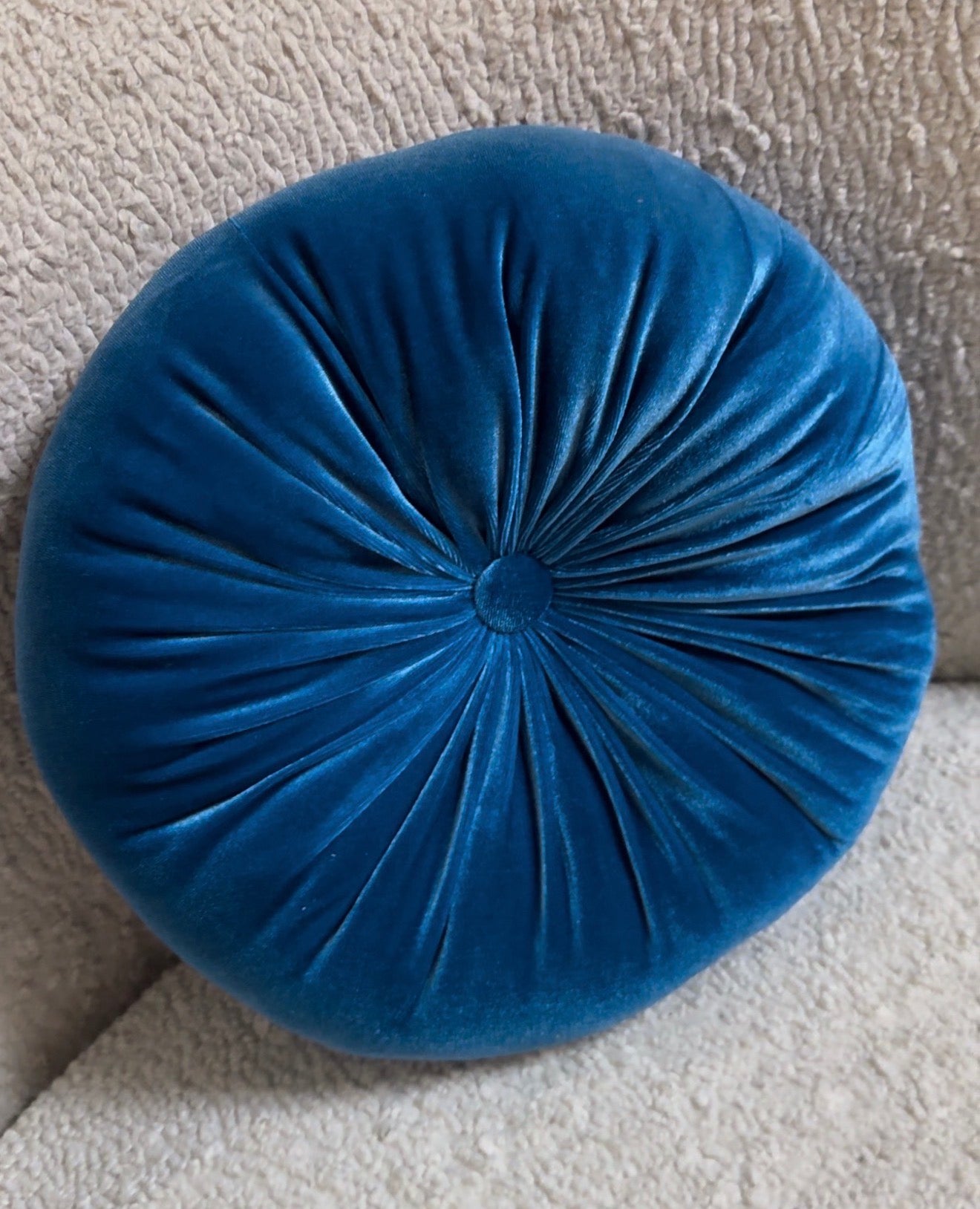 Round Steel Blue Velvet Cushion