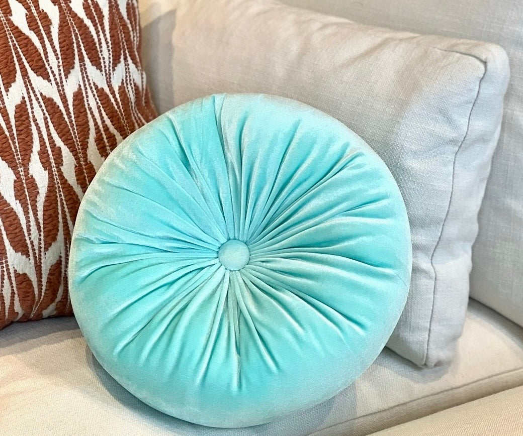 Bright Aqua Decorative Round Throw Pillow