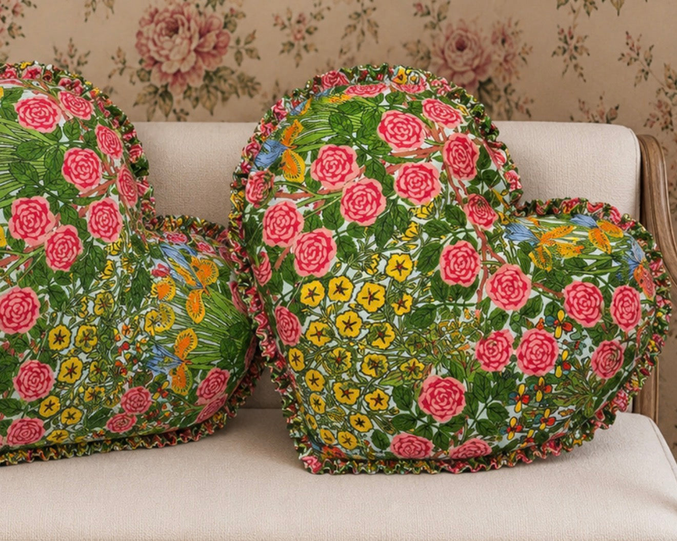 Secret Garden - Heart Ruffle Pillow 16"-17" Diameter