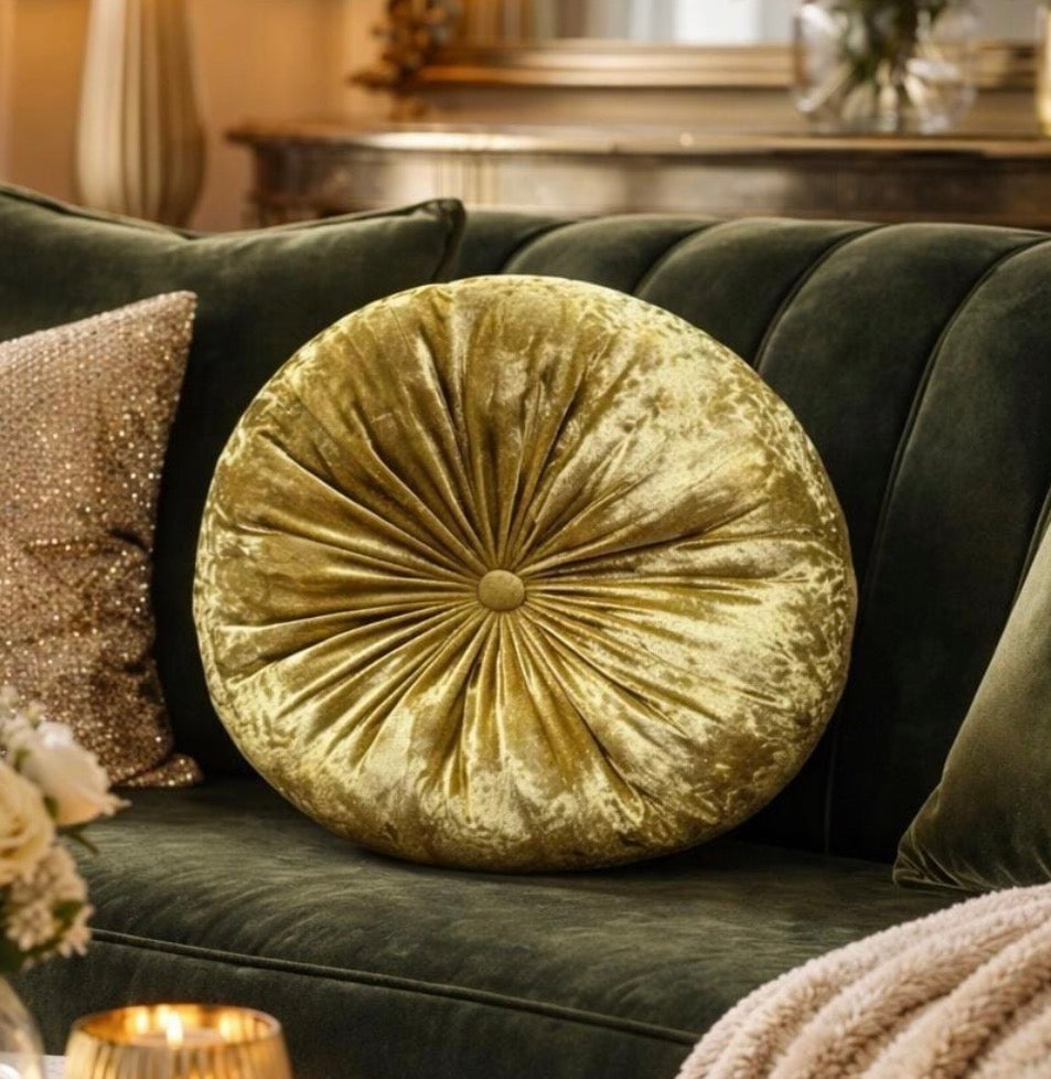 Round Velvet Pillow Vintage Gold Luxurious Comfort and Style 12" Diameter