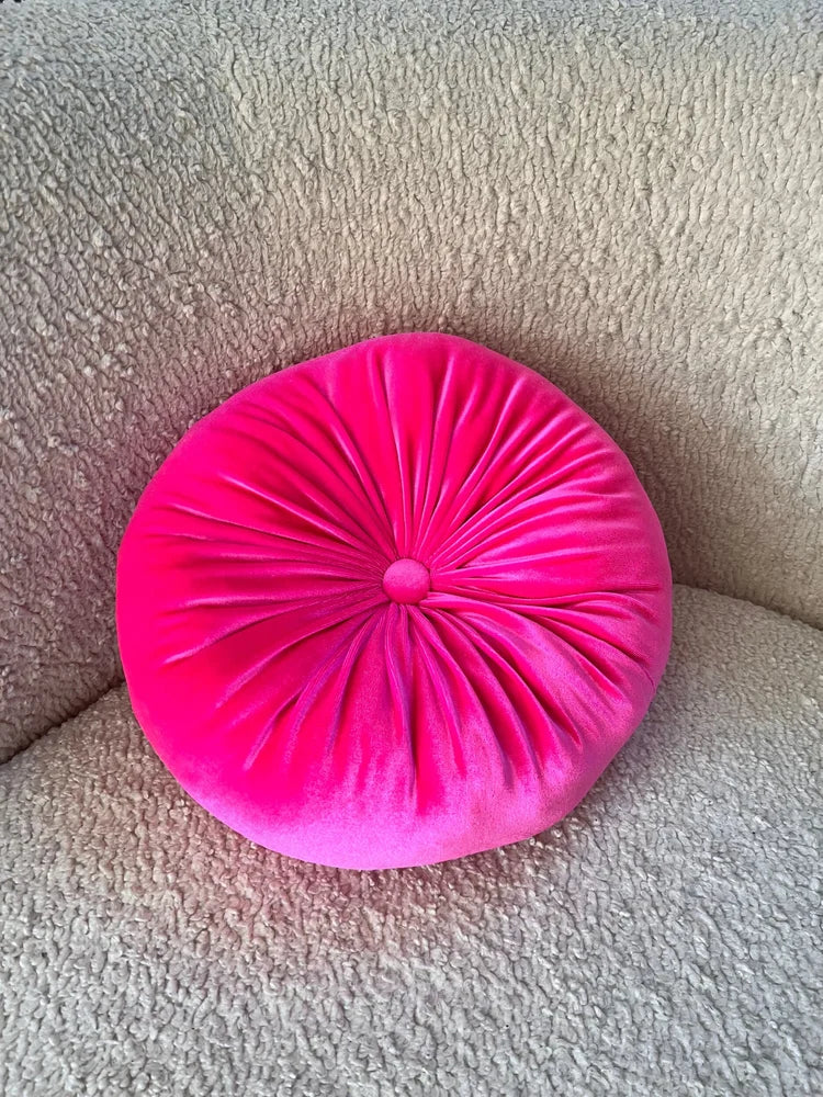 Round Velvet Pillow Hot Pink - Luxurious Deep Color for Your Home Decor