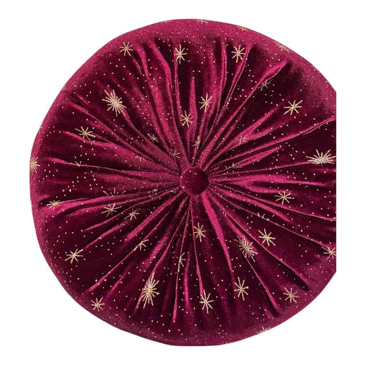 Burgundy Velvet Pillow - Elegant Starburst Cushion for Victorian Celestial Decor