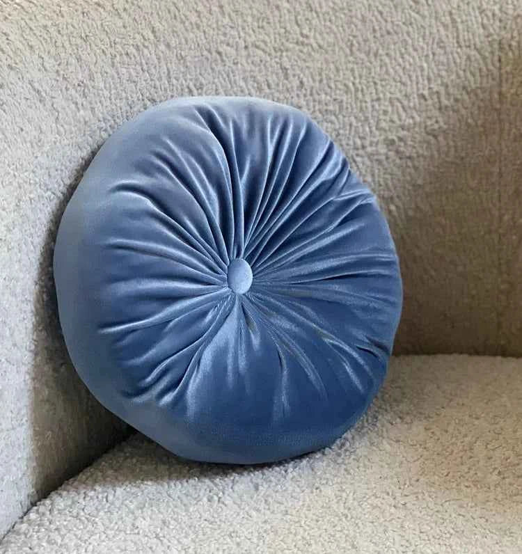 Round velvet pillow - Silky Blue