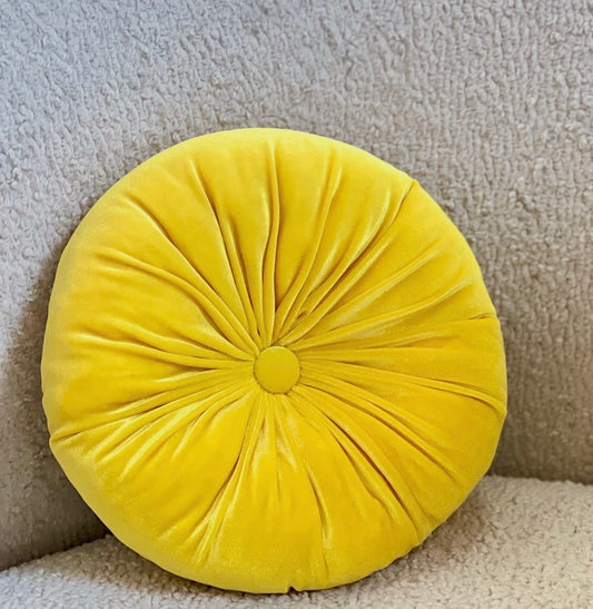 Yellow Round Velvet Pillow - Stylish Comfort for Your Home