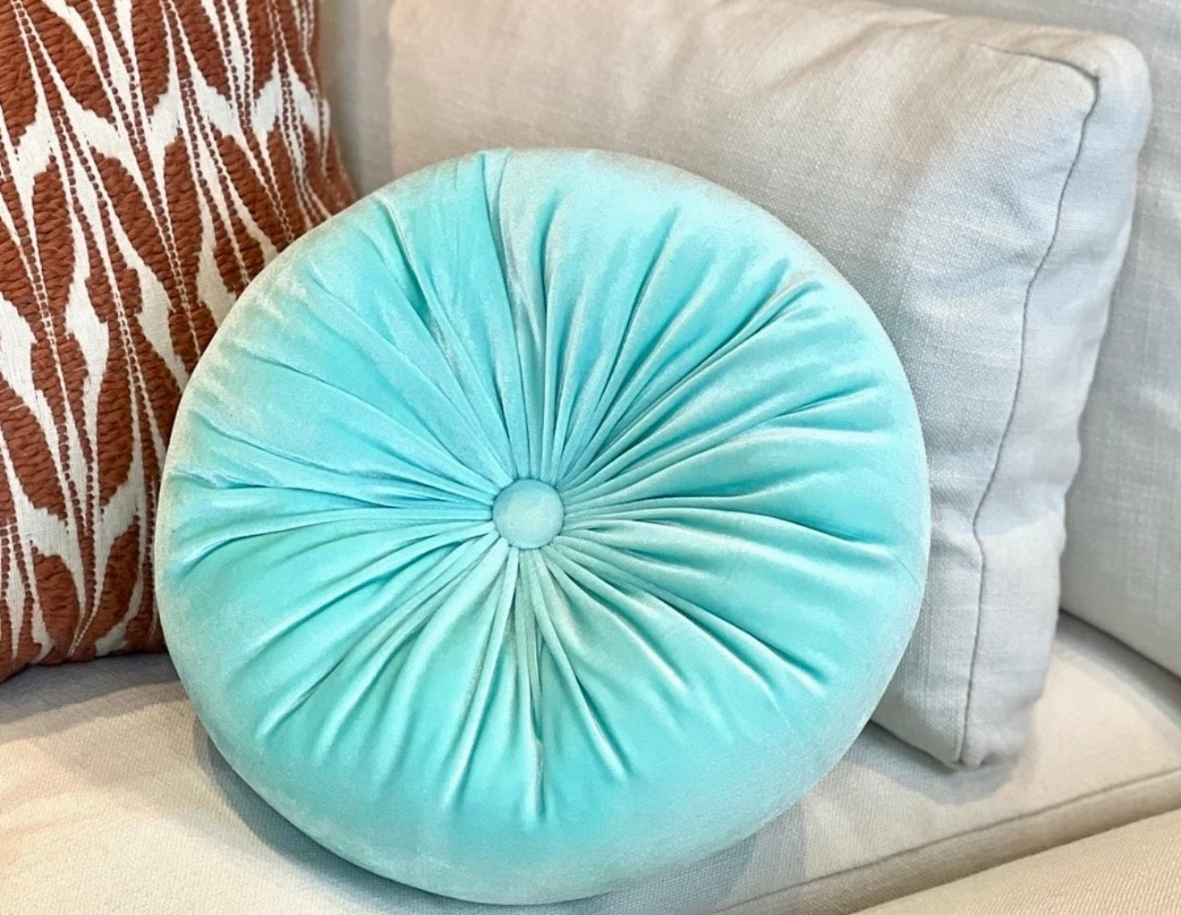 Bright Aqua  Decorative Round Throw Pillow