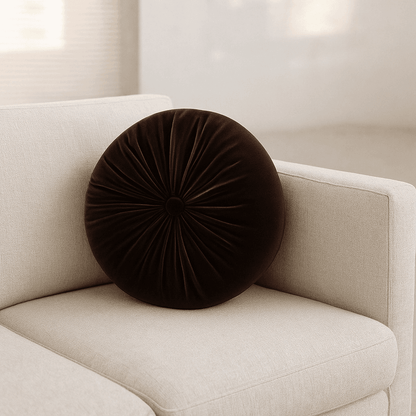 Round Velvet Cushion Brown 12"