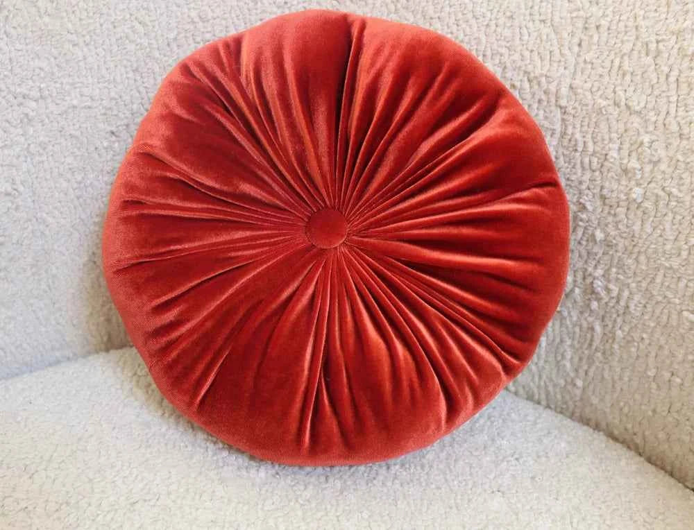 Round velvet pillow - Copper Red