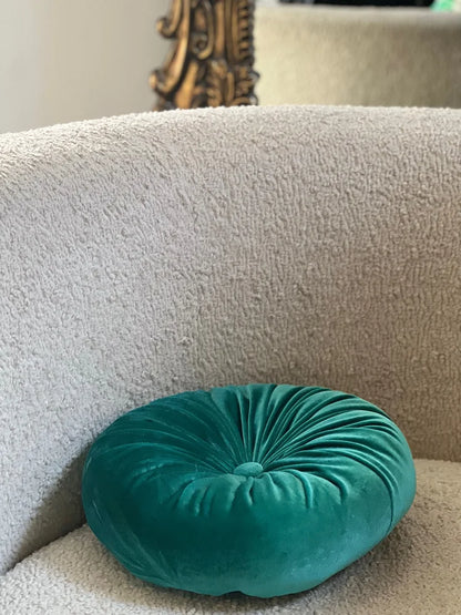 Round Velvet Pillow Vintage Teal for Elegant Home Decor 12" Diameter