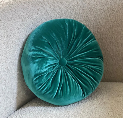 Round Velvet Pillow Vintage Teal for Elegant Home Decor 12" Diameter