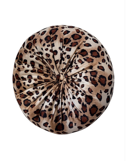 Handmade Leopard Print Velvet Pillow | 12" Round Accent Cushion