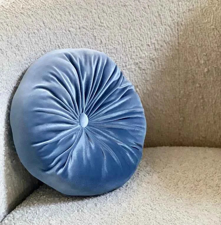 Round velvet pillow - Silky Blue