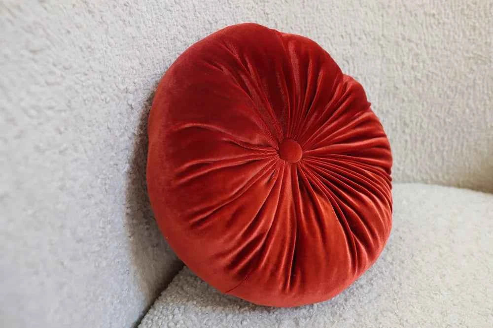 Round velvet pillow - Copper Red