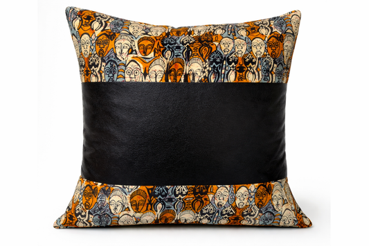 The Elders | Handmade African Tribal Print & Vegan Leather Throw Pillow