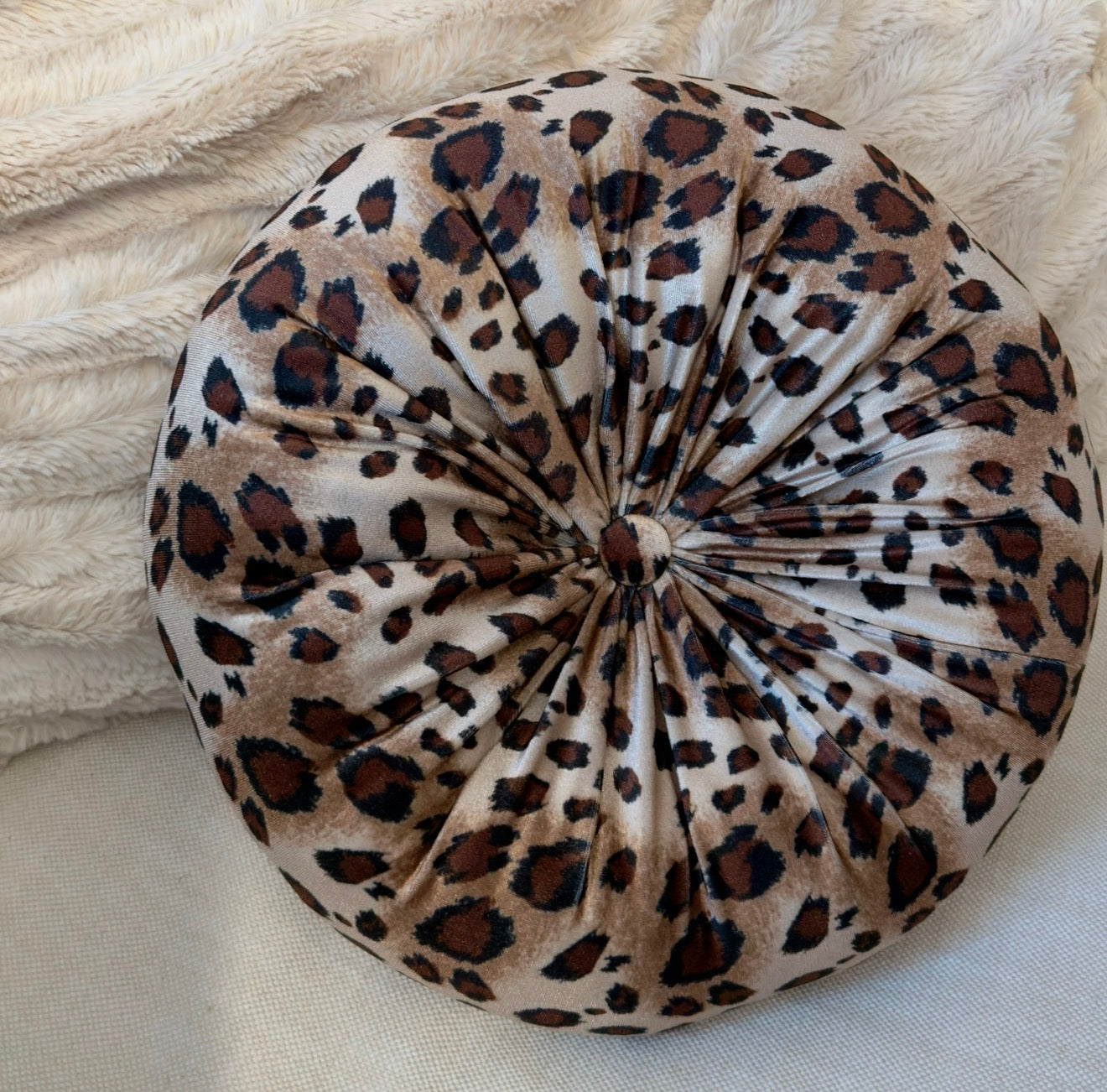 Handmade Leopard Print Velvet Pillow | 12" Round Accent Cushion