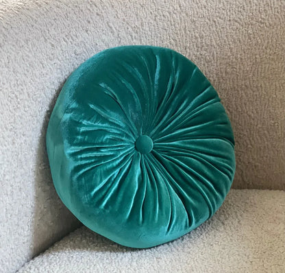 Round Velvet Pillow Vintage Teal for Elegant Home Decor 12" Diameter