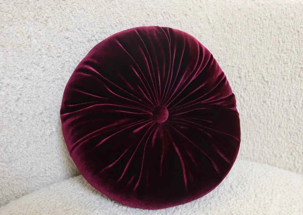 Round velvet pillow- Deep wine