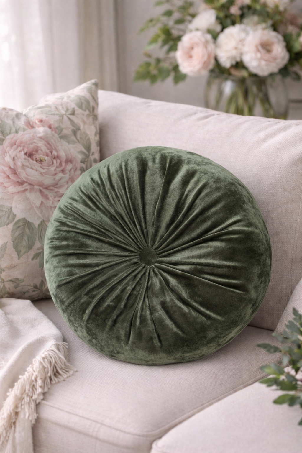 Round velvet Dark Olive