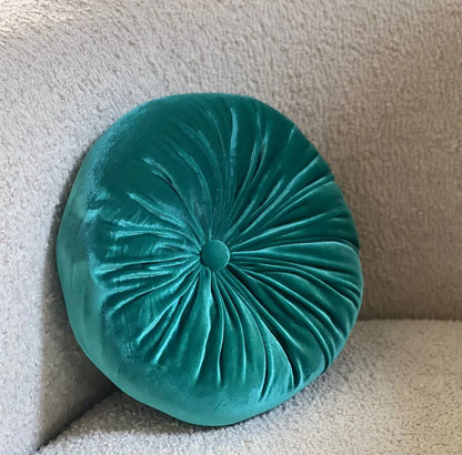 Round Velvet Pillow Vintage Teal for Elegant Home Decor 12" Diameter