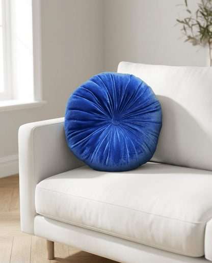 Sandy Blue Velvet Pillow - Round Soft Decorative Circle Cushion Boho Accent