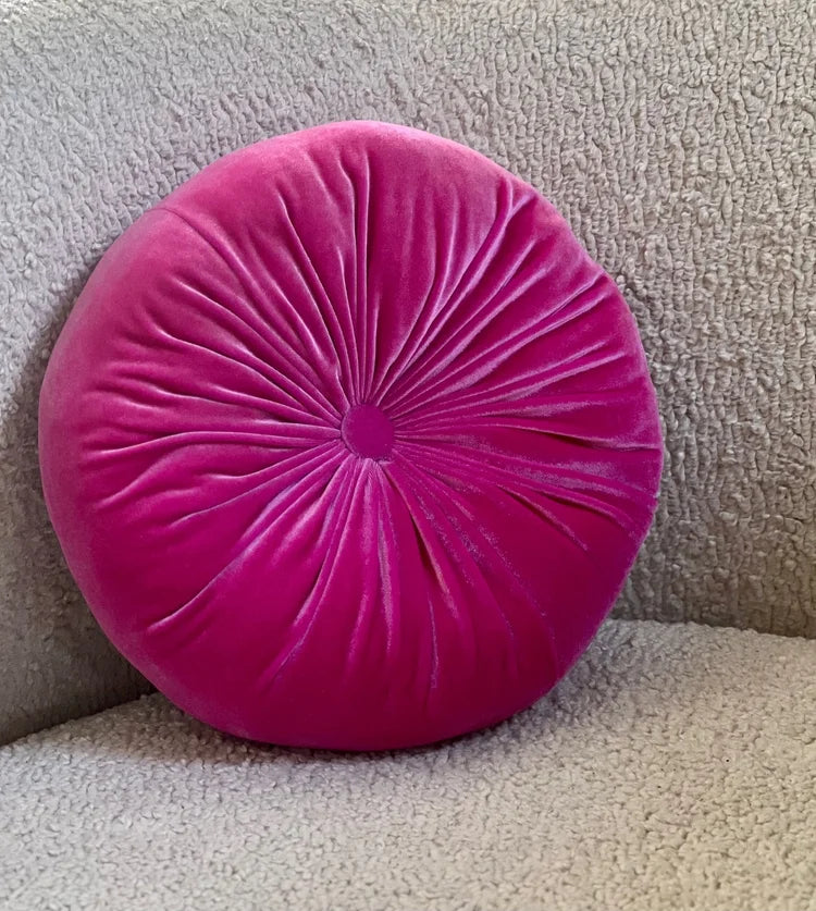 Blush Fuchsia Round Velvet Pillow - Chic Home Décor Accent for Stylish Interiors