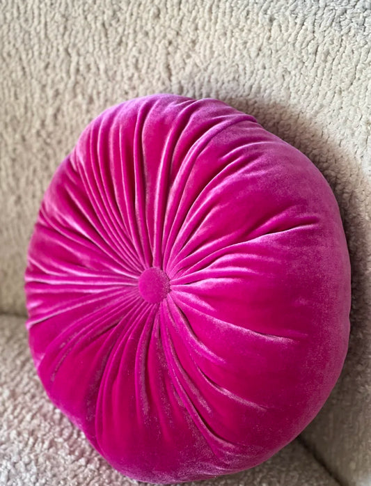 Blush Fuchsia Round Velvet Pillow - Chic Home Décor Accent for Stylish Interiors