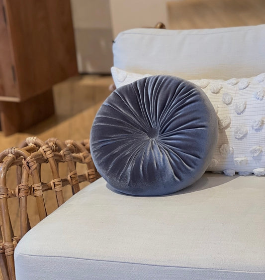 Grey Round Velvet Pillow - Luxurious Softness & Stylish Comfort