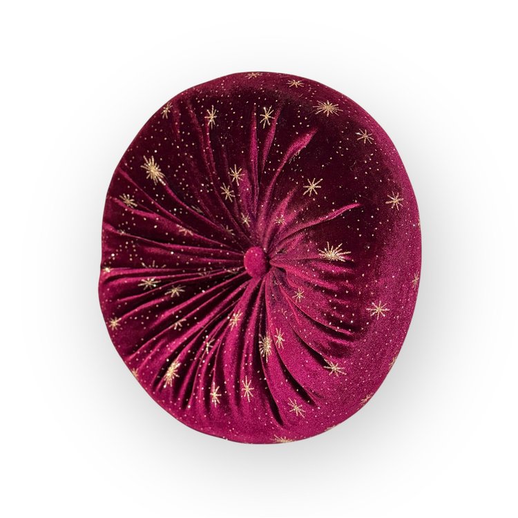 Burgundy Velvet Pillow - Elegant Starburst Cushion for Victorian Celestial Decor