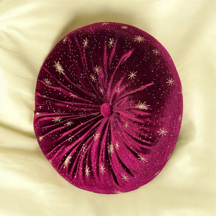 Burgundy Velvet Pillow - Elegant Starburst Cushion for Victorian Celestial Decor