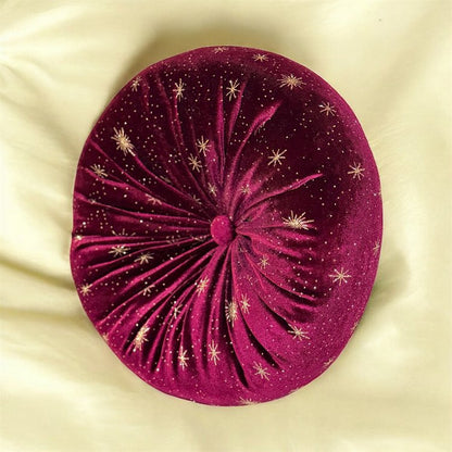 Burgundy Velvet Pillow - Elegant Starburst Cushion for Victorian Celestial Decor