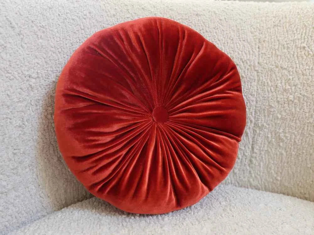 Round velvet pillow - Copper Red
