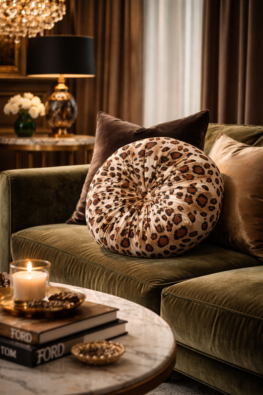 Handmade Leopard Print Velvet Pillow | 12" Round Accent Cushion