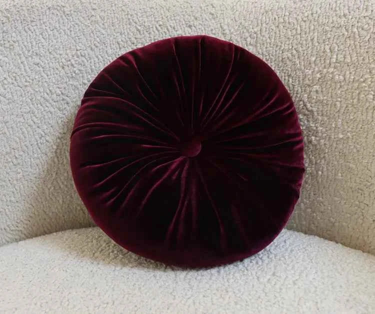 Round velvet pillow- Deep wine