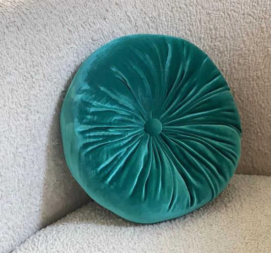 Round Velvet Pillow Vintage Teal for Elegant Home Decor