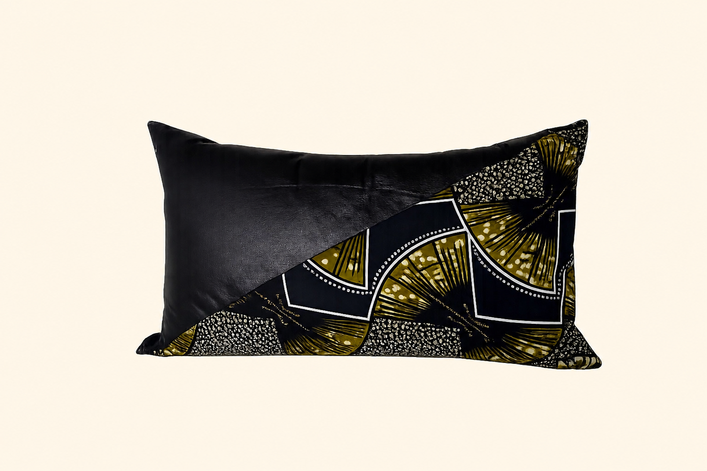 The Fan — Lumbar | Handmade African Wax Print & Vegan Leather Throw Pillow