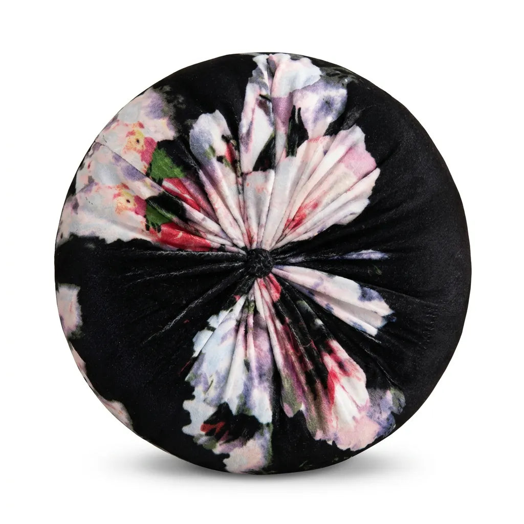 Midnight Bloom Round Velvet Pillow – 12”