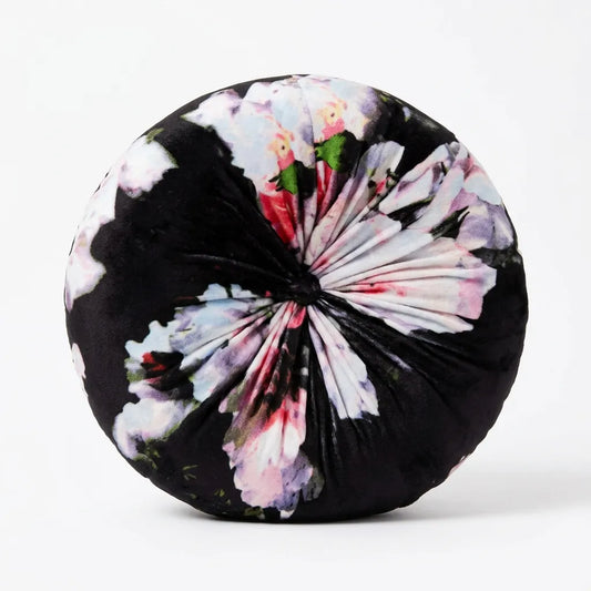 Midnight Bloom Round Velvet Pillow – 12”