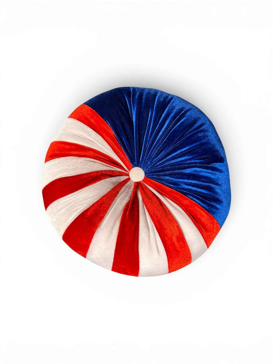 Liberty Velvet Pillow | Limited Edition Red White & Blue Round Pillow 12”