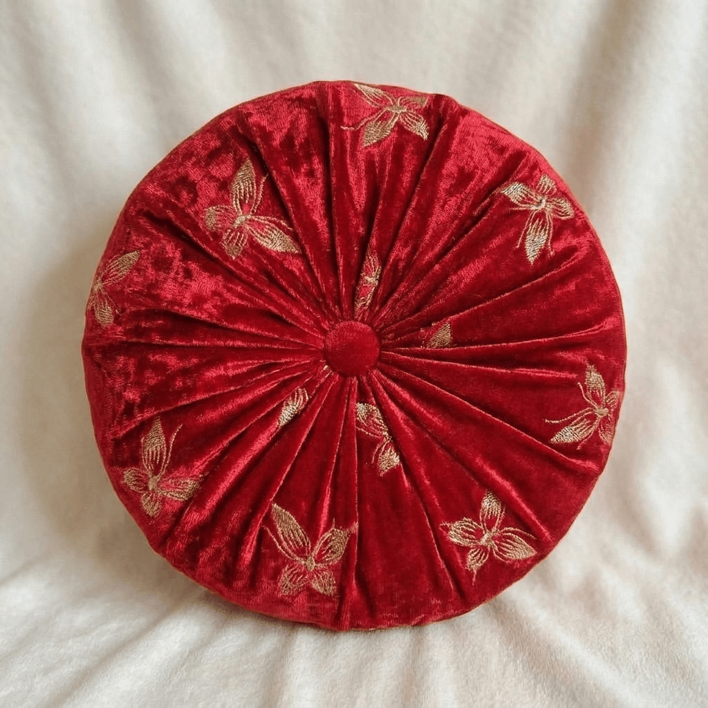 Crushed Red Butterfly Velvet Cushion