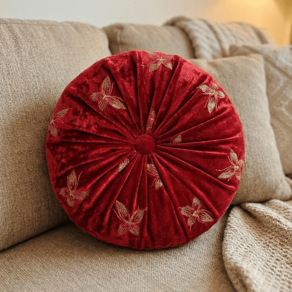 Crushed Red Butterfly Velvet Cushion