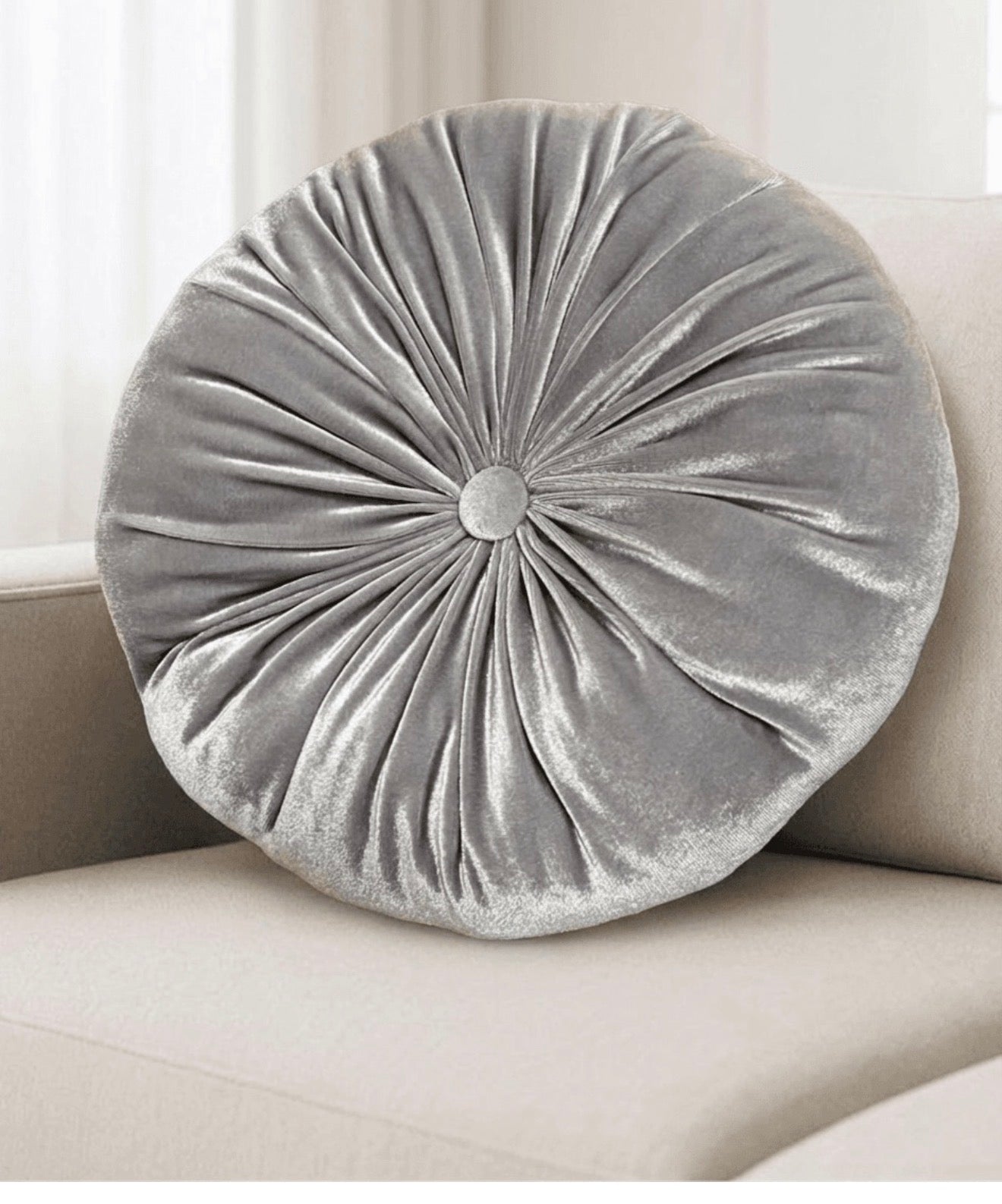 Round Velvet Cushion Silver