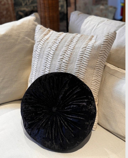 Round Crushed Black Velvet Pillow for Stylish Comfort and Home Decor