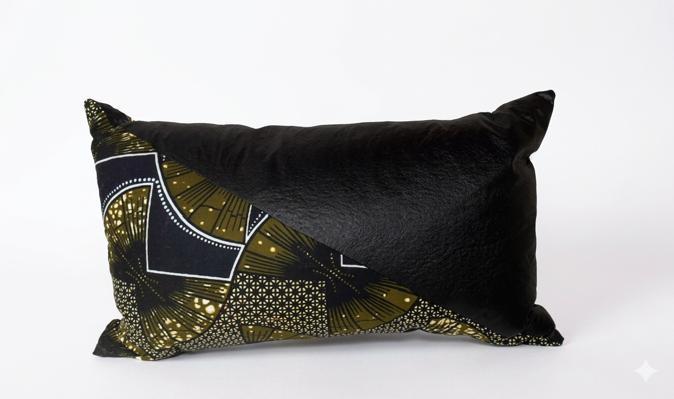 The Fan — Lumbar | Handmade African Wax Print & Vegan Leather Throw Pillow