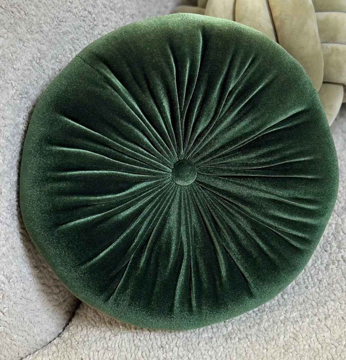 Green Velvet Round Pillow – 12” Diameter