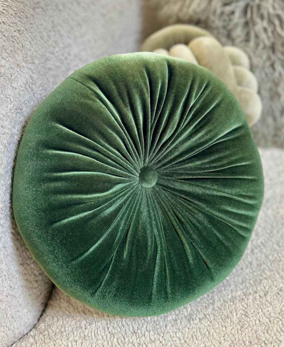 Green Velvet Round Pillow – 12” Diameter