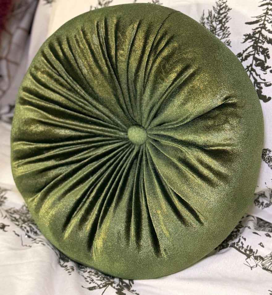 Antique Olive Green with Gold Floral Damask Pattern - 12"Diameter