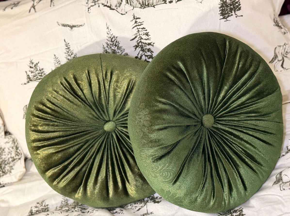 Antique Olive Green with Gold Floral Damask Pattern - 12"Diameter