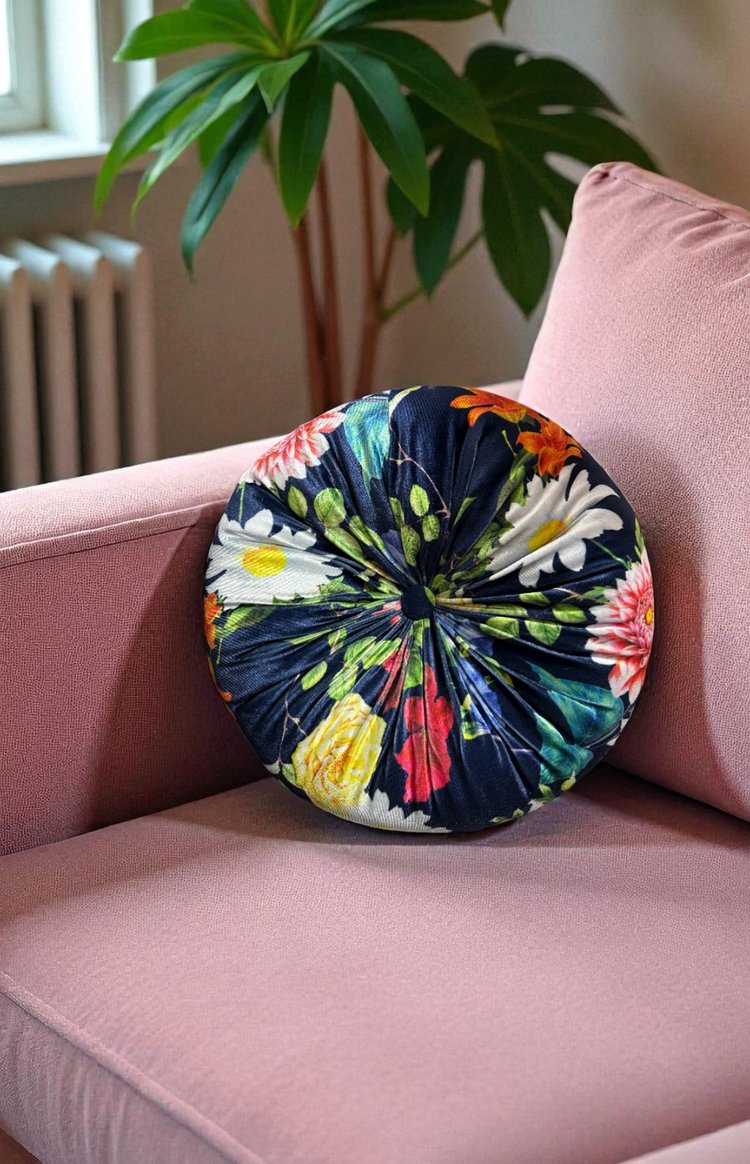 Round Velvet Floral Pillow - Luxurious Floral Comfort for Your Home
